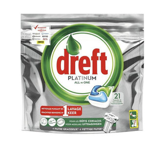 Voordeeldrogisterij Dreft platinum original vaatwastabletten - 21 stuks aanbieding