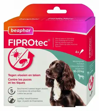 Welkoop Beaphar fiprotec 10-20kg 3+1 - vlooien- en tekenmiddel - 12,2 x 4,2 x 12,6 - 4 stuks aanbieding