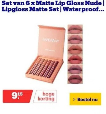 Bol.com Set van 6 x matte lip gloss nude | lipgloss matte set | waterproof | nude kleuren aanbieding