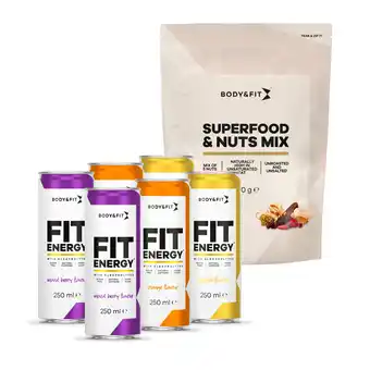 Body & Fit Fit energy (6 pack) + superfood & nuts mix (500g) aanbieding