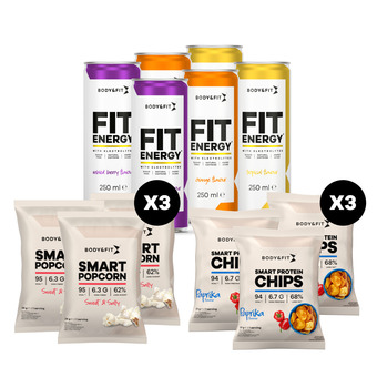 Body & Fit Fit energy (6 pack) + smart popcorn (x3) + smart chips (x3) aanbieding
