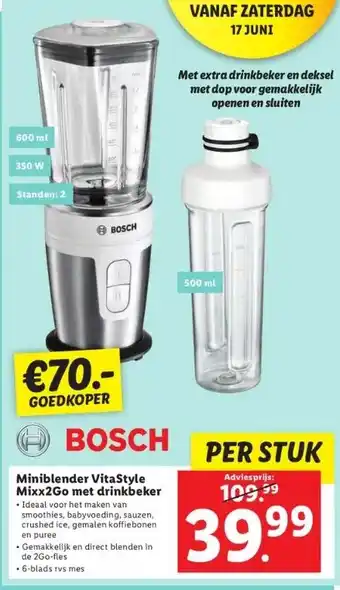 Lidl Miniblender vitastyle mixx2go met drinkbeker ideaal voor het maken van smoothies, babyvoeding, sauzen, crushed ice, gemalen k aanbieding