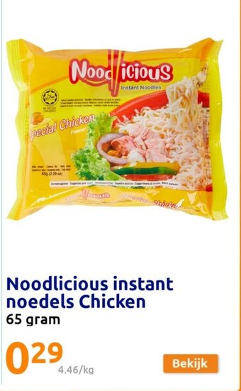 Action Noodlicious instant noedels Chicken 65g aanbieding