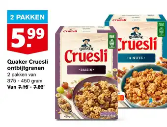 Hoogvliet Quaker cruesli ontbijtgranen aanbieding