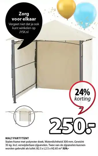 Jysk Malt Partytent B2.5xL2.5xH2.65cm aanbieding