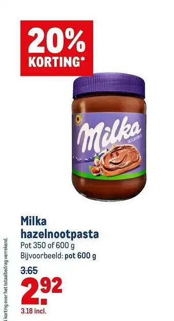 Makro Milka hazelnootpasta aanbieding