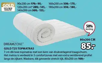 Jysk Dreamzone Gold T25 Topmatras aanbieding