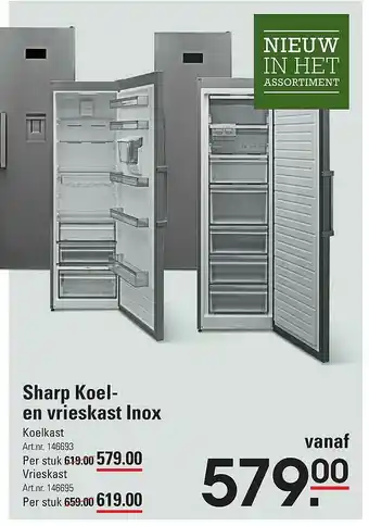 Sligro Sharp koel- en vrieskast inox aanbieding