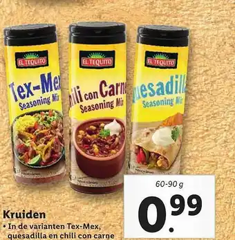 Lidl El tequito kruiden 60-90 gram aanbieding