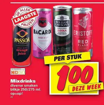 Nettorama Mixdrinks Passoã, Bacardi, William Lawson's & Cola Of Eristoff Red Flash aanbieding