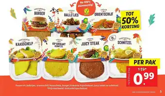 Lidl Vegan Balletjes, Orientschijf, Kip Krokant Schnitzel, Juicy Steak Of Vegetarische Burger, Kaasschelp Of Schnitzel Tot 50% Kor aanbieding