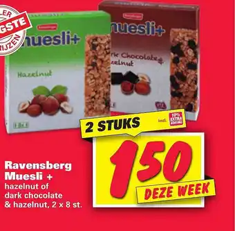 Nettorama Ravensberg Muesli + Hazelnut Of Dark Chocolate & Hazelnut aanbieding