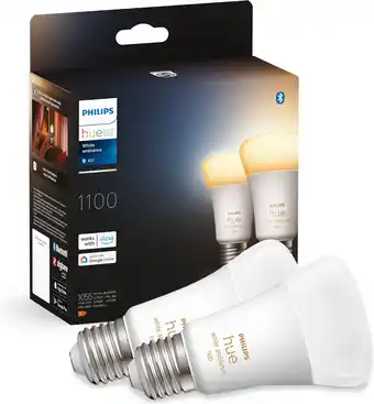 Bol.com Philips hue standaardlamp e27 lichtbron - warm tot koelwit licht - 2-pack - 1100lm - bluetooth aanbieding