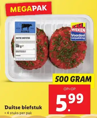 Lidl Duitse biefstuk 500g aanbieding