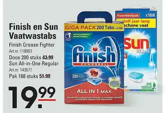 Sligro Finish En Sun Vaatwastabs Finish Grease Fighter Of Sun All-in-One Regular aanbieding