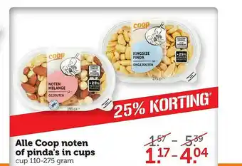 Coop Alle Coop Noten Of Pinda's In Cups 25% Korting aanbieding