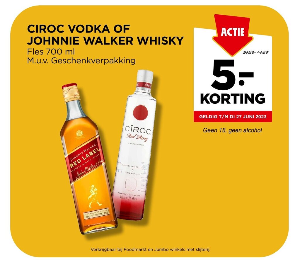 CIROC VODKA OF JOHNNIE WALKER WHISKY Fles 700 ml aanbieding bij Jumbo