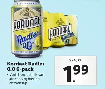 Lidl Kordaat Radler 0.0 6-pack 6x0,33 l aanbieding