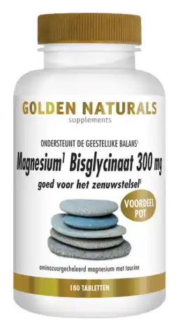 De Online Drogist Golden naturals magnesium bisglycinaat 300mg tabletten 180tb aanbieding