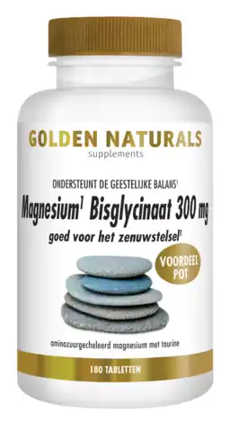 De Online Drogist Golden naturals magnesium bisglycinaat 300mg tabletten 180tb aanbieding