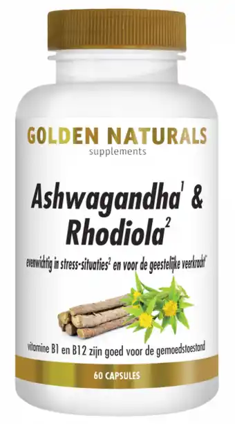 De Online Drogist Golden naturals ashwagandha & rhodiola complex capsules 60vcp aanbieding