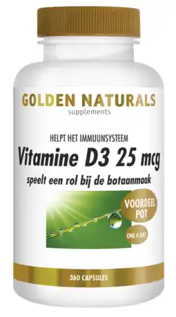 De Online Drogist Golden naturals vitamine d3 25mcg capsules 360st aanbieding