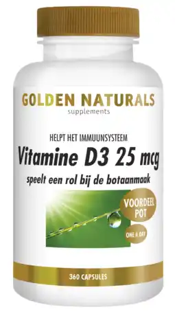 De Online Drogist Golden naturals vitamine d3 25mcg capsules 360st aanbieding