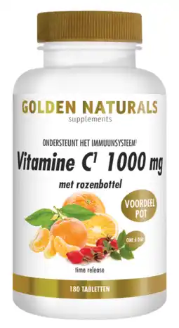 De Online Drogist Golden naturals vitamine c 1000mg met rozenbottel tabletten 180vtb aanbieding