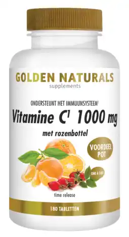 De Online Drogist Golden naturals vitamine c 1000mg met rozenbottel tabletten 180vtb aanbieding
