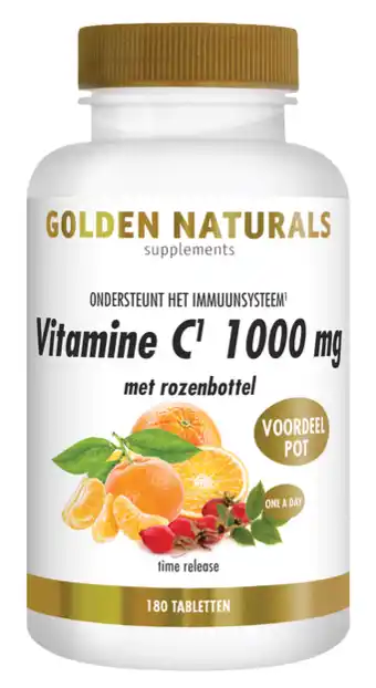 De Online Drogist Golden naturals vitamine c 1000mg met rozenbottel tabletten 180vtb aanbieding