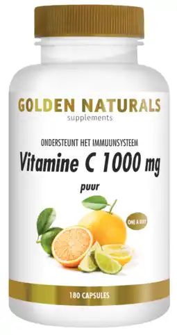 De Online Drogist Golden naturals vitamine c 1000mg puur capsules 180vcp aanbieding