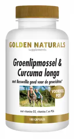 De Online Drogist Golden naturals groenlipmossel & curcuma longa capsules 180cp aanbieding