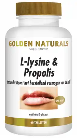 De Online Drogist Golden naturals l-lysine & propolis tabletten 60tb aanbieding