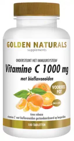 De Online Drogist Golden naturals vitamine c 1000mg met bioflavonoïden tabletten 180vtb aanbieding