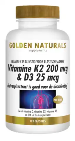 De Online Drogist Golden naturals vitamine k2 & d3 capsules 120cp aanbieding