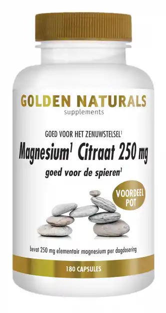 De Online Drogist Golden naturals magnesium citraat 250mg capsules 180vcp aanbieding