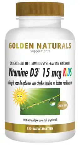 De Online Drogist Golden naturals vitamine d3 15 mcg kids kauwtabletten 120ktb aanbieding