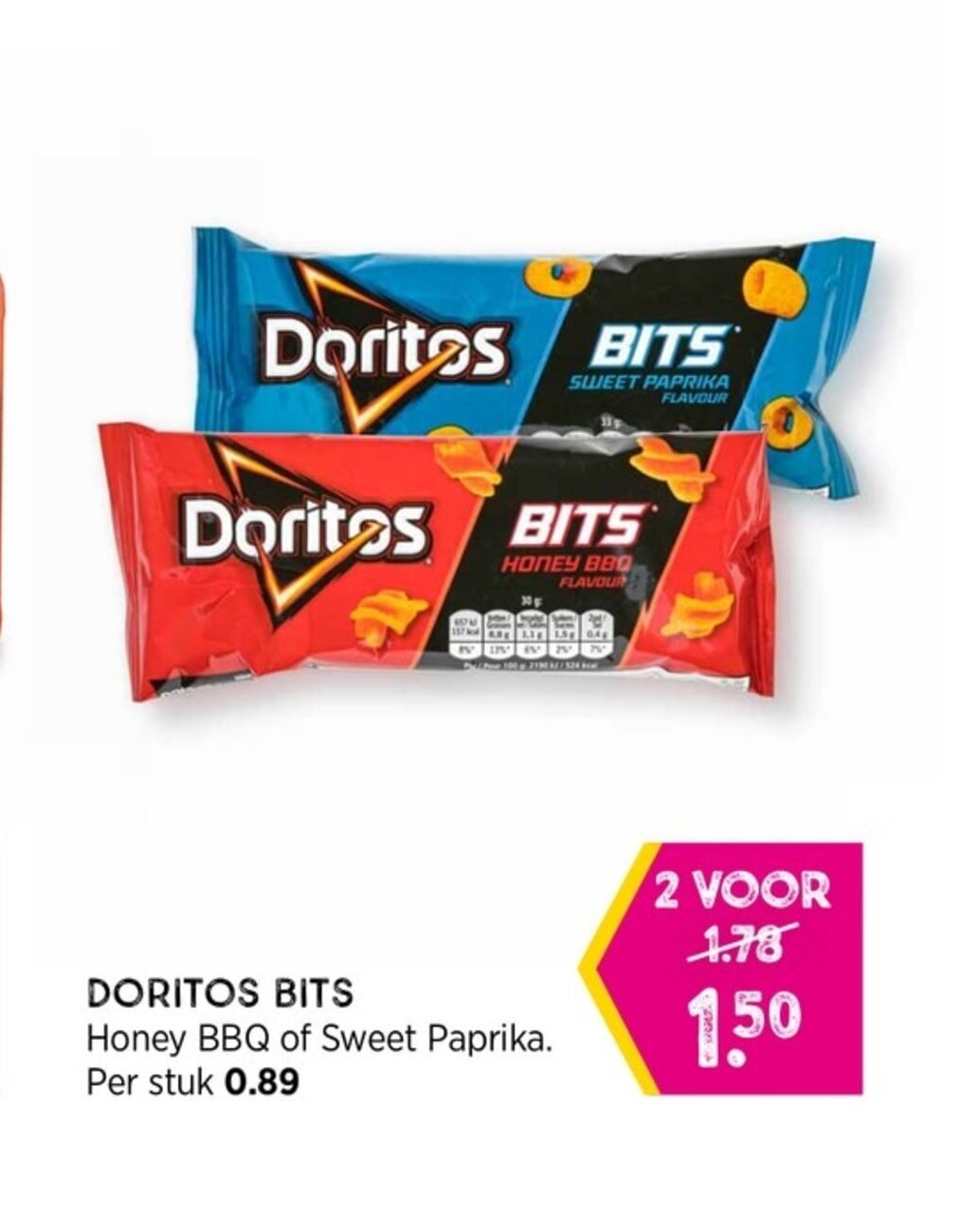DORITOS BITS Honey BBQ of Sweet Paprika. Per stuk 0.89 aanbieding bij Xenos
