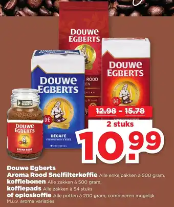 PLUS Douwe Egberts Aroma Rood Snelfilterkoffie, koffiebonen, koffiepads  of oploskofie aanbieding