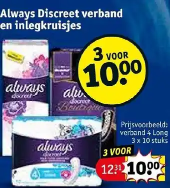 Kruidvat Always Discreet verband en inlegkruisjes aanbieding