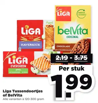 PLUS Liga tussendoortjes of belvita aanbieding