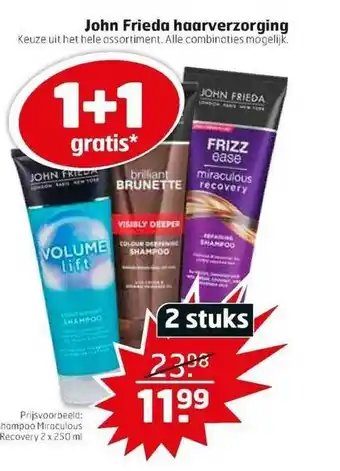 Trekpleister John Frieda Haarverzorging 1+1 Gratis 2x250ml aanbieding