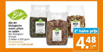 Albert Heijn Alle AH Biologische noten, pitten en zaden Bijv. Biologisch lijnzaad 2 zakken à 500 gram aanbieding