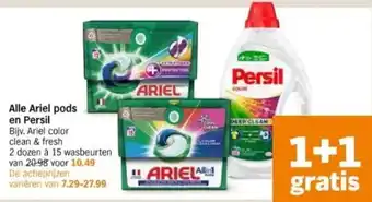 Albert Heijn Alle Ariel pods en Persil Bijv. Ariel color clean & fresh 2 dozen à 15 wasbeurten aanbieding