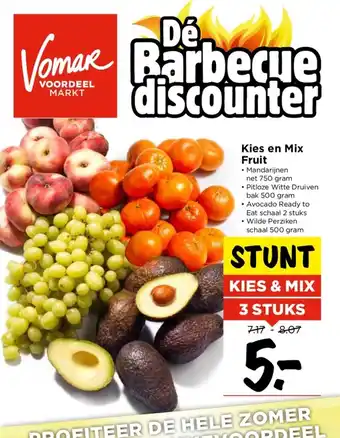 Vomar Voordeelmarkt Kies en Mix Fruit • Mandarijnen • Pitloze Witte Druiven bak 500 gram aanbieding