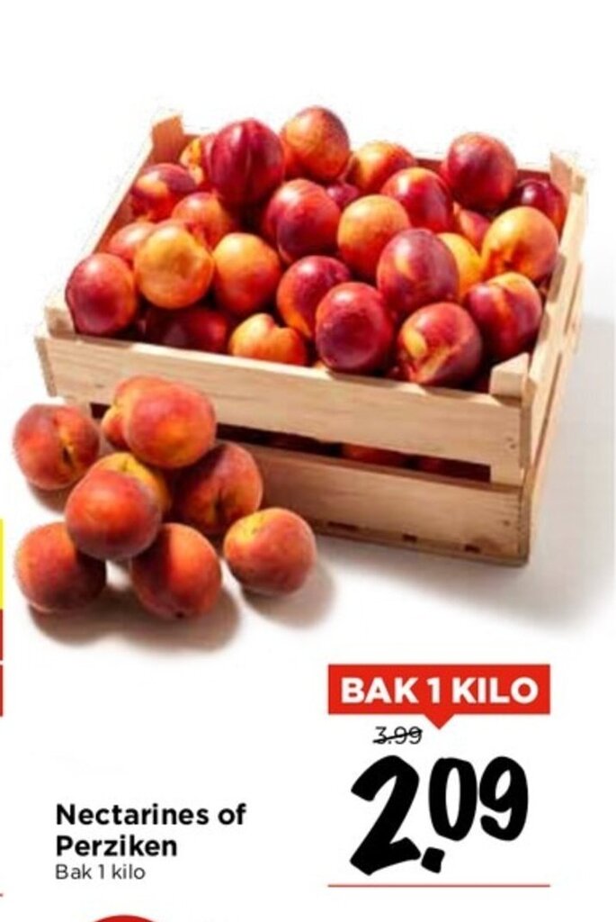 Nectarines of Perziken Bak 1 kilo aanbieding bij Vomar Voordeelmarkt