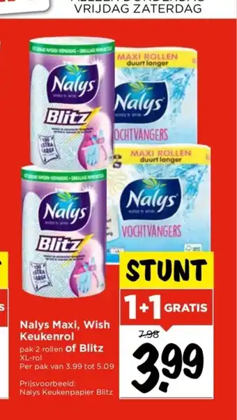 Vomar Voordeelmarkt Nalys Maxi, Wish Keukenrol pak 2 rollen of Blitz aanbieding