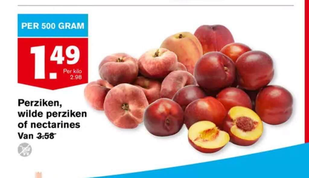 Perziken, wilde perziken of nectarines per 500 gram aanbieding bij Hoogvliet