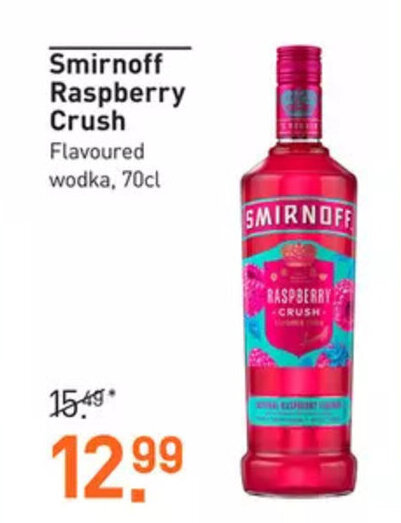 Smirnoff Raspberry Crush Flavoured wodka, 70cl aanbieding bij Gall & Gall