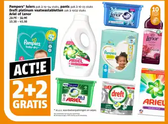 Poiesz Pampers* luiers pak à 19-54 stuks, pants pak à 16-23 stuks Dreft platinum vaatwastabletten zak à 19/22 stuks Ariel of Lenor aanbieding